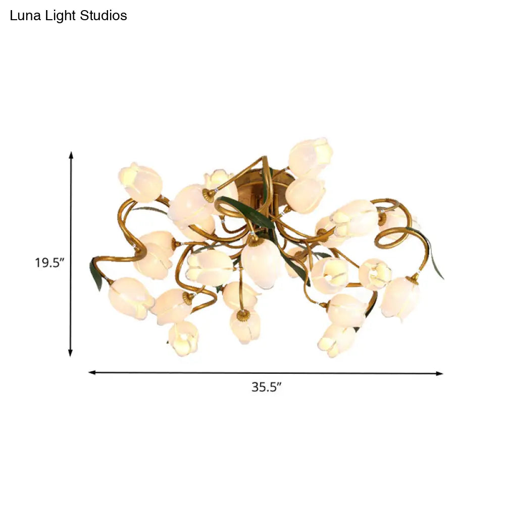 Starburst Flower Metal 25 - Head Led Brass Semi Flush Ceiling Light Fixture For Living Room