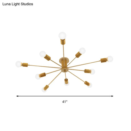 Starburst Semi Flush Ceiling Light Nordic Metal - 6/8/10 Lights White/Black Living Room Fixture