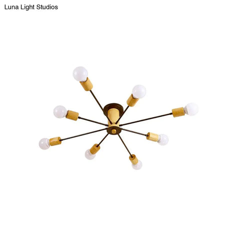 Starburst Semi Flush Ceiling Light Nordic Metal - 6/8/10 Lights White/Black Living Room Fixture