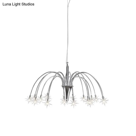 Starry Clear Glass Pendant Chandelier with 18 Heads - Modern Stylish Design and Chrome Arched Arm Chrome