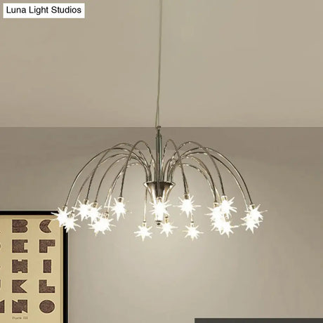 Starry Clear Glass Pendant Chandelier with 18 Heads - Modern Stylish Design and Chrome Arched Arm Chrome