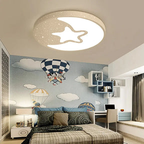 Starry Kid Bedroom Flush Ceiling Light - Crescent Metal Led Fixture In White / 16’ Warm
