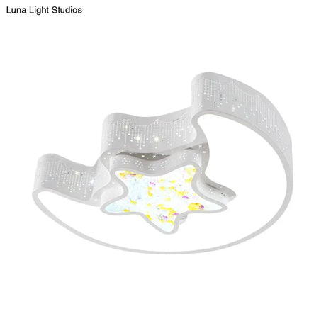 Starry Moon And Pentagram Led Ceiling Flush Lighting For Kids’ Bedroom - Acrylic Blue/Pink/White
