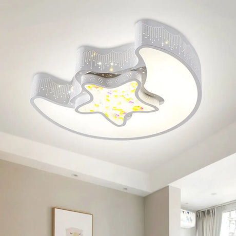 Starry Moon And Pentagram Led Ceiling Flush Lighting For Kids’ Bedroom - Acrylic Blue/Pink/White