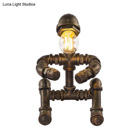 Steampunk 1-Head Iron Robot Table Lamp: Bronze Nightstand Lighting For Bedroom