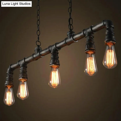 Steampunk Metal Water Pipe Pendant Light - 5 Bulbs Black Ideal For Dining Room Or Hanging Island