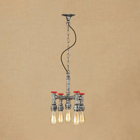 Steampunk Pipe & Valve Chandelier - Antique Silver/Bronze 5-Light Ceiling Fixture Aged Silver