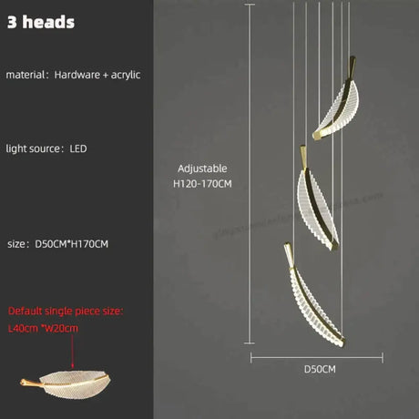 Stellana Leaf Cluster Chandelier 3 heads / white light