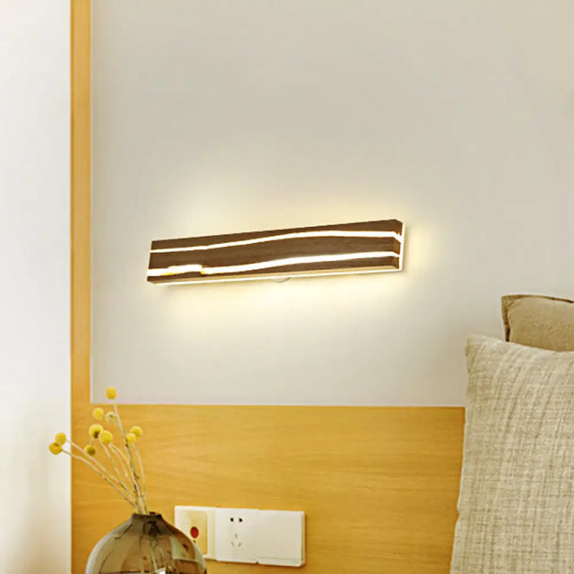 Striped Wood Sconce Led Light - Beige Vanity For Bedroom