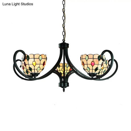 Stunning Tiffany Stained Glass Chandelier With Beaded Design - 5/6/8 Lights Beige Perfect For