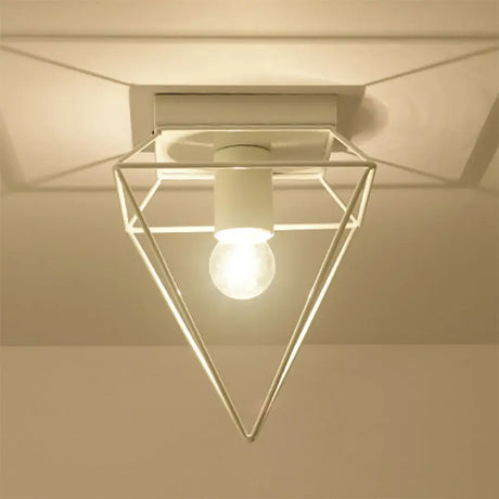 Stylish 1-Light Diamond Cage Flush Mount Ceiling Light - Black/White Metallic Lamp For Study Room