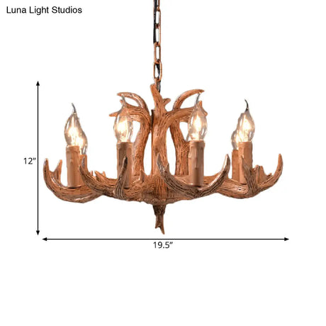 Stylish Antlers Chandelier With 8 Lights - Lodge-Inspired Resin Pendant Light Fixture In Wood