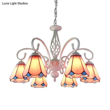 Stylish Arched Chandelier With Tiffany Glass Shades - 5/6/8 Lights For Bedroom Pendant Lighting