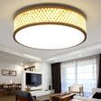 Stylish Asian Flushmount Light With Bamboo Drum Shade: Led Indoor Ceiling Lamp In Beige Warm/White