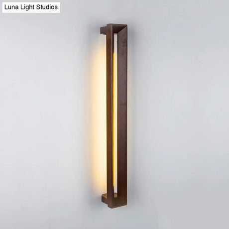 Stylish Asian Wooden Led Wall Sconce In Dark Brown - Ideal For Study Room & Bathroom Lighting