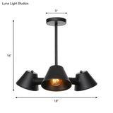 Stylish Black Industrial Chandelier With Conical Metal Shade - 3 Lights Indoor Ceiling Lamp