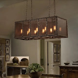 Stylish Black Pendant Lamp With Rectangle Wire Net Metal Shade For Farmhouse Dining Room And Island