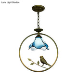 Stylish Blue Petal Tiffany Hanging Light Fixture - Handcrafted Art Glass Ceiling Lamp With Metal