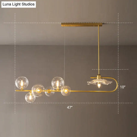 Stylish Brass Finish Postmodern Suspension Lamp With Glass Shade - Creative Island Light Featuring