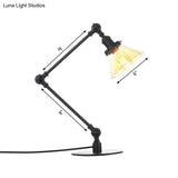 Stylish Cone Clear/Amber Glass Table Lamp - 1 Light Black/Brass Lighting For Study Room