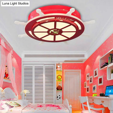 Stylish Led Bedroom Flush Light Fixture - Cartoon Blue/Pink Flushmount Lighting With Rudder Acrylic