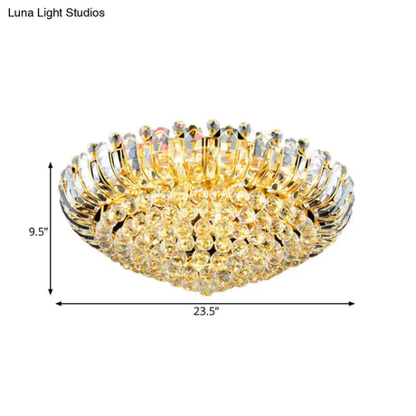 Stylish Led Crystal Orb Flush Mount Chandelier In Gold