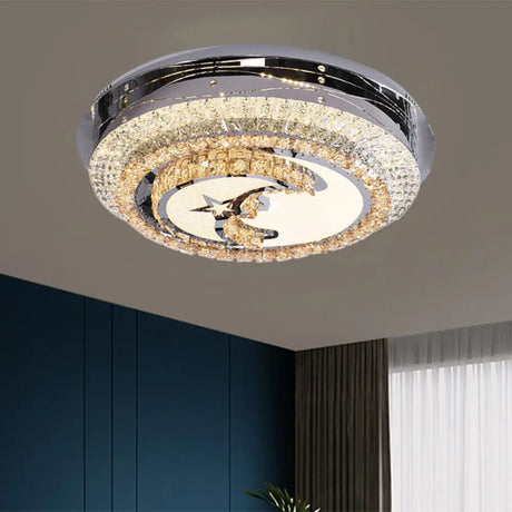 Stylish Led Flush Mount Light With Stainless Steel And Crystals In Half - Moon Design Stainless -