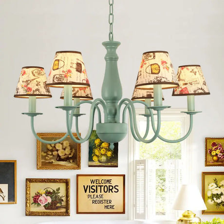Stylish Macaron-Colored Metal Chandelier For Child Bedroom - Nordic Hanging Light 6 / Green