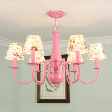 Stylish Macaron-Colored Metal Chandelier For Child Bedroom - Nordic Hanging Light 6 / Pink