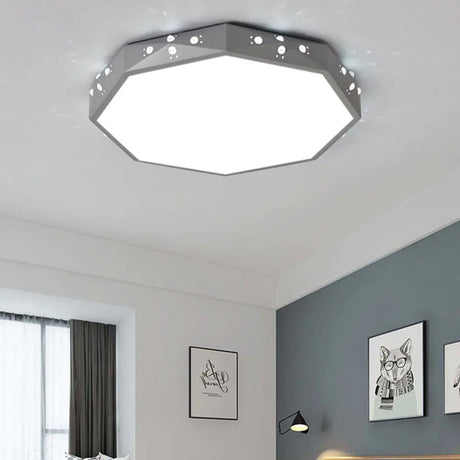 Stylish Macaron Octagon Led Ceiling Lamp For Children’s Bedroom Grey / Warm