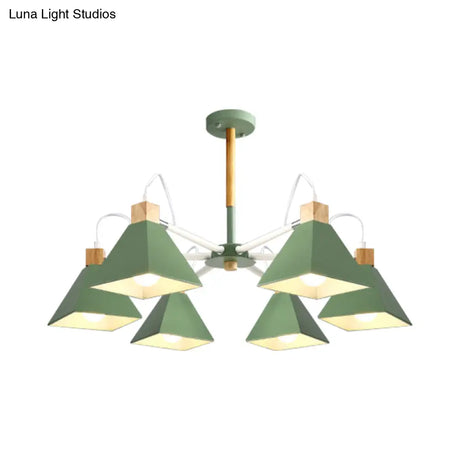 Stylish Rotatable Macaron Wood Chandelier - 6 Lights Ideal For Baby Room Ceiling Pendant