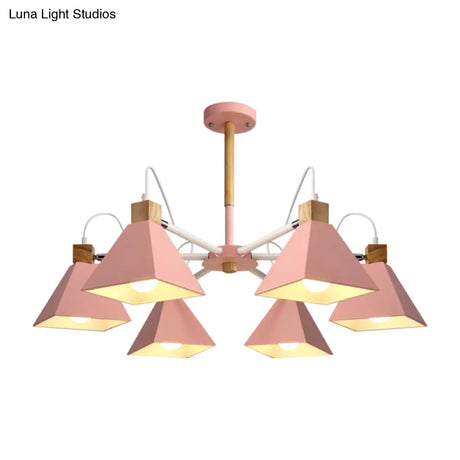 Stylish Rotatable Macaron Wood Chandelier - 6 Lights Ideal For Baby Room Ceiling Pendant