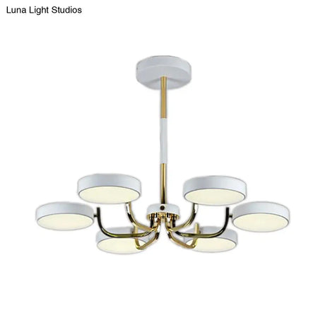Stylish Round Macaron Chandelier - Acrylic And Wood Perfect For Study Room 6 Heads Ceiling Pendant