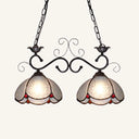 Stylish Scalloped Edged Island Light Fixture - Tiffany Style Chandelier In Black/Blue (2 Heads)