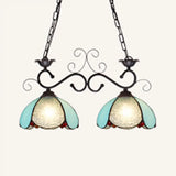 Stylish Tiffany Island Pendant Light With Blue Scalloped Shade And Stainless Glass - Perfect For