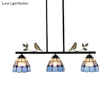 Stylish Tiffany Pendant Light Fixture - Stainless Glass Blue Island Lighting With Grid Dome Shade 3