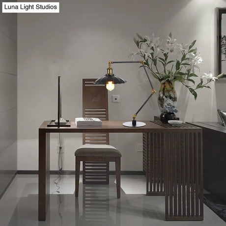 Stylish Vintage Adjustable Table Lamp With Metal Shade For Study Room - Black/Brass