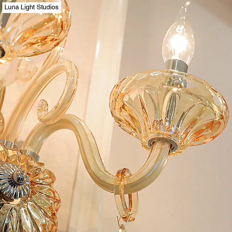 Stylish Vintage Amber Crystal Wall Sconce - 2 Head Chrome Finish Lighting For Corridor