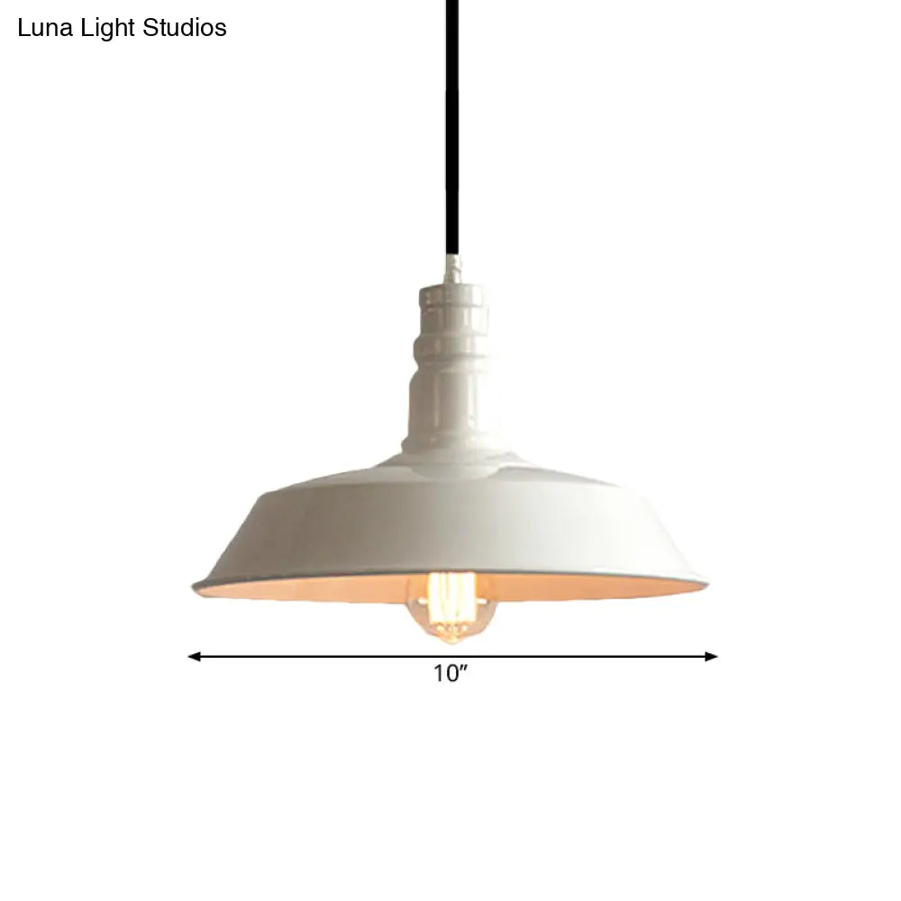 Stylish Vintage Metal Hanging Light Fixture For Barn Dining Table - 1 Bulb White Ceiling Lamp