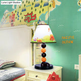 Stylish White Conic Shade Table Lamp With Cartoon Rudder/Dinosaur Pattern - 1 Light Fabric And Metal