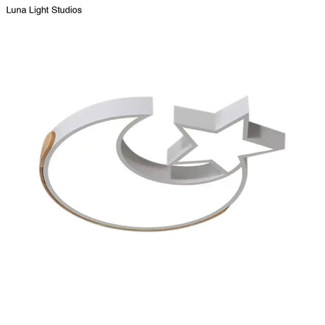 Stylish White Led Ceiling Light: Star And Moon Acrylic Flushmount For Study Room