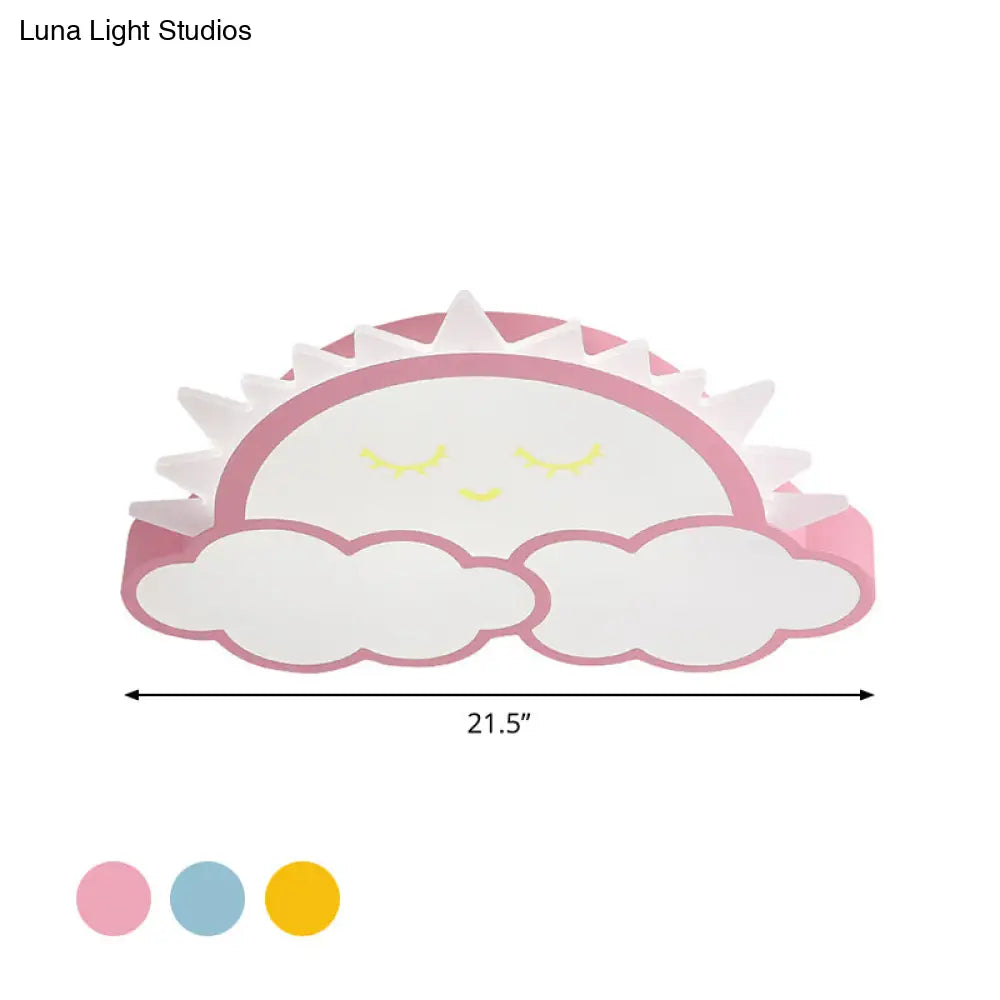 Sun & Cloud Led Ceiling Flush Light Fixture For Kids Room In Yellow/Blue/Pink