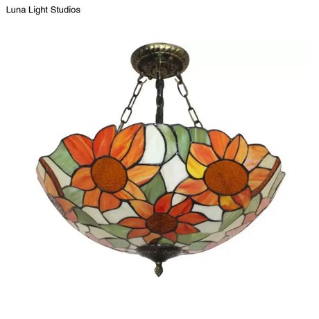 Sunflower Tiffany Ceiling Light With Stained Glass Shade