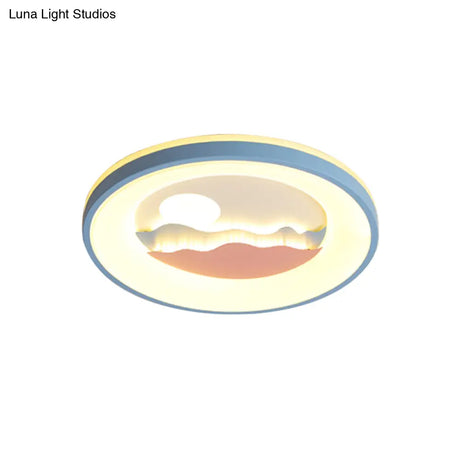 Sunset Round Acrylic Flush Light Fixture With Nordic Led Pink/Blue Mount For Child’s Bedroom