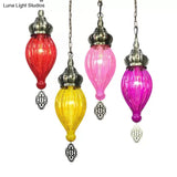 Suspension Pendant Light: Teardrop In Red/Pink/Yellow For Living Room - Traditional Style With 1/4