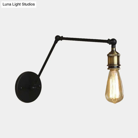 Swing Arm Industrial Sconce Lighting - 1 Light Metallic Wall Lamp In Brass/Black For Living Room