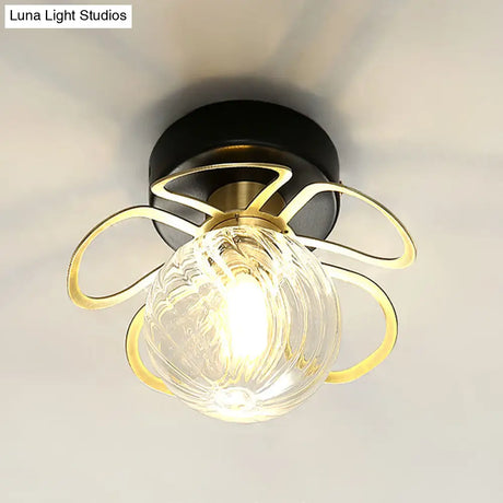 Swirl Crystal Flower Semi Flush Mount Lamp - Minimalist Design With 1/3 Lights Black/Gold Ceiling