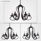 Swirled Black Arm Pendant Chandelier - Classic Metal Design With 3/5/6 Lights For Living Room