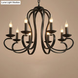 Swirled Black Arm Pendant Chandelier - Classic Metal Design With 3/5/6 Lights For Living Room
