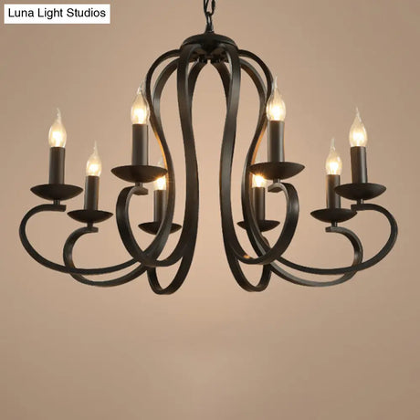 Swirled Black Arm Pendant Chandelier - Classic Metal Design With 3/5/6 Lights For Living Room